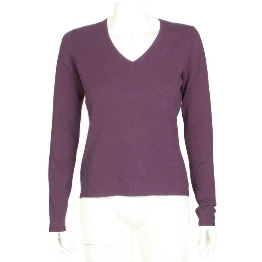 Kinross Cute Purple V-Neck 100% Cashmere Sweater size S/M (blemish) - 729